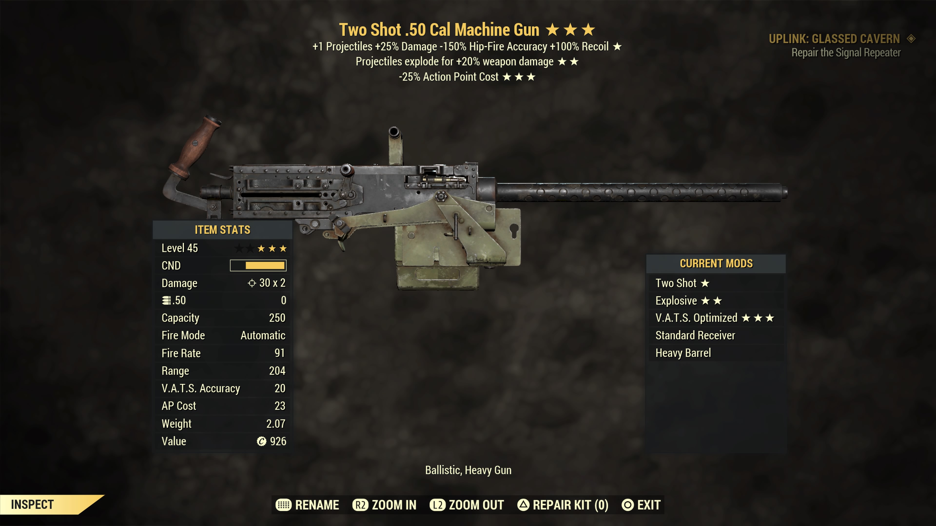 Two Shot【Explosive + V.A.T.S. Optimized】.50 Cal Machine Gun